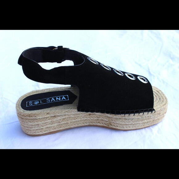 NEW SOL SANA WOMENS OLSEN ESPADRILLE PLATFORM SANDAL BLACK SUEDE EU 39 / US 8 - Picture 2 of 7